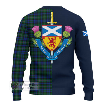 Tartan Vibes Clothing Stevenson Hunting Tartan Knitted Sweater with Scottish Lion Royal Arm Half Style