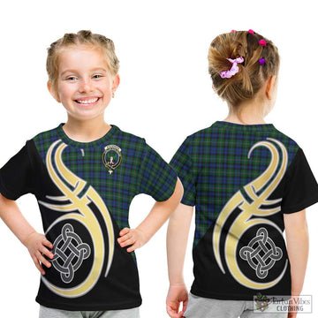 Stevenson Hunting Tartan Kid T-Shirt with Family Crest and Celtic Symbol Style - Tartan Vibes Clothing
