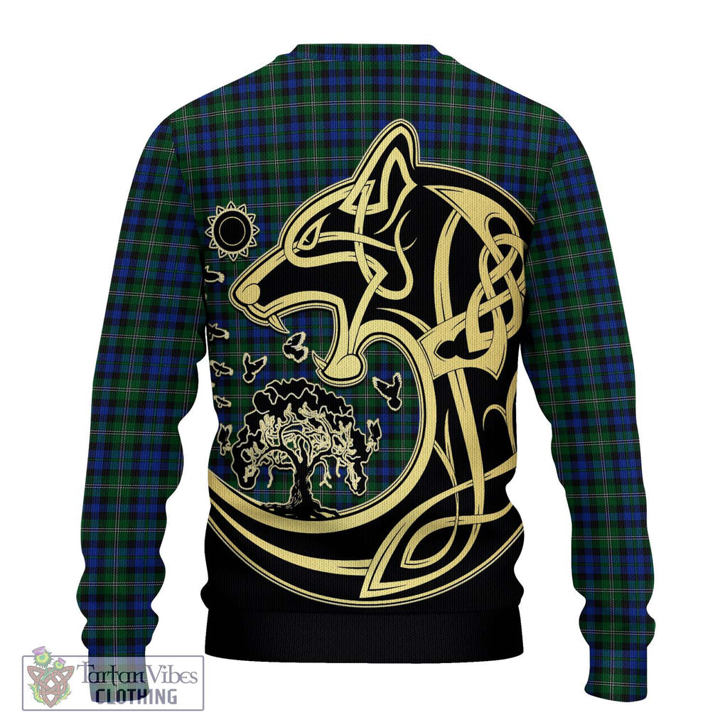 Stevenson Hunting Tartan Knitted Sweater with Family Crest Celtic Wolf Style - Tartan Vibes Clothing