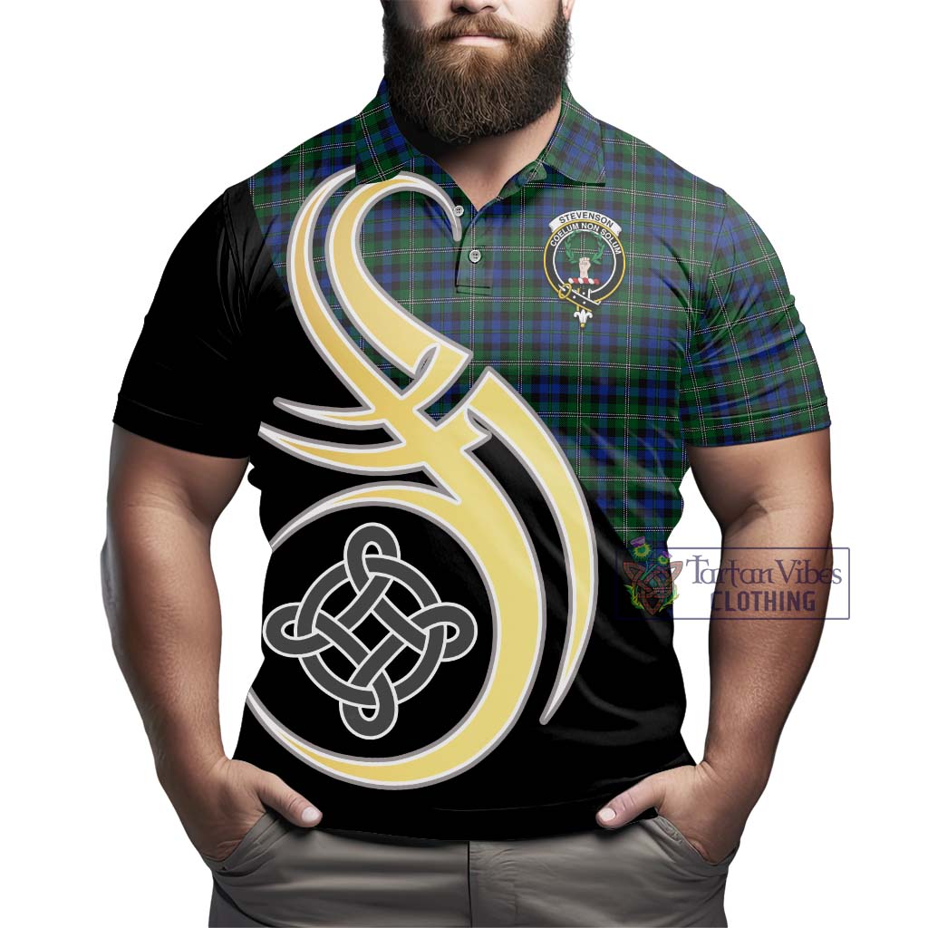 Stevenson Hunting Tartan Polo Shirt with Family Crest and Celtic Symbol Style - Tartan Vibes Clothing