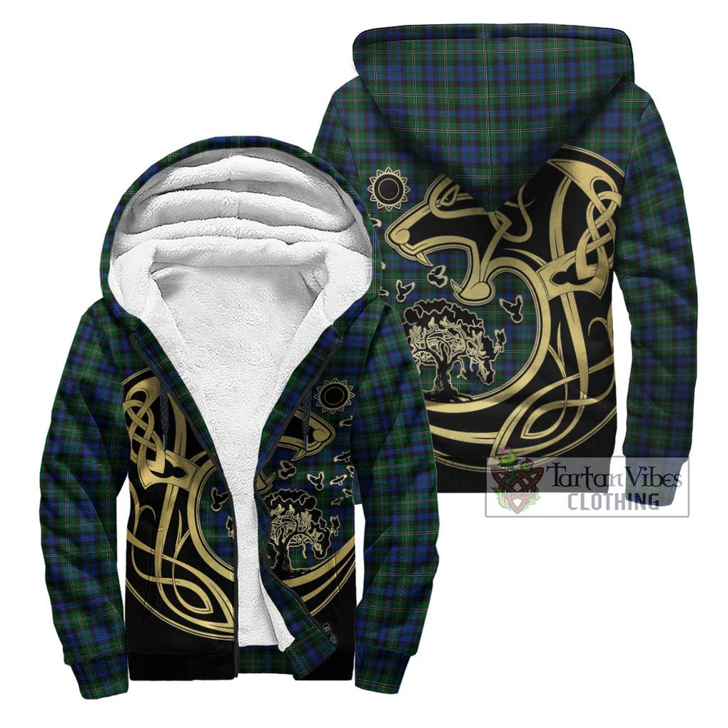 Stevenson Hunting Tartan Sherpa Hoodie with Family Crest Celtic Wolf Style Unisex - Tartan Vibes Clothing