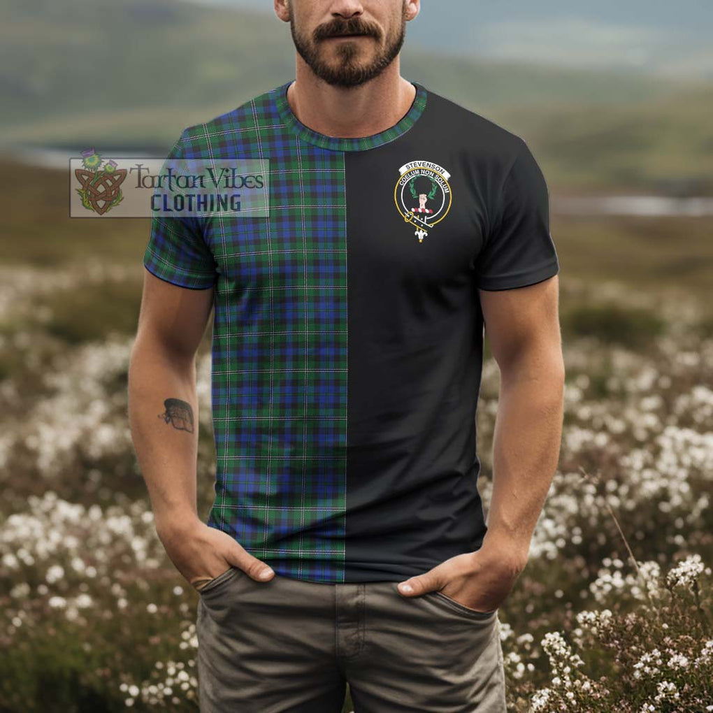 Stevenson Hunting Tartan T-Shirt with Family Crest and Half Of Me Style - Tartanvibesclothing Shop