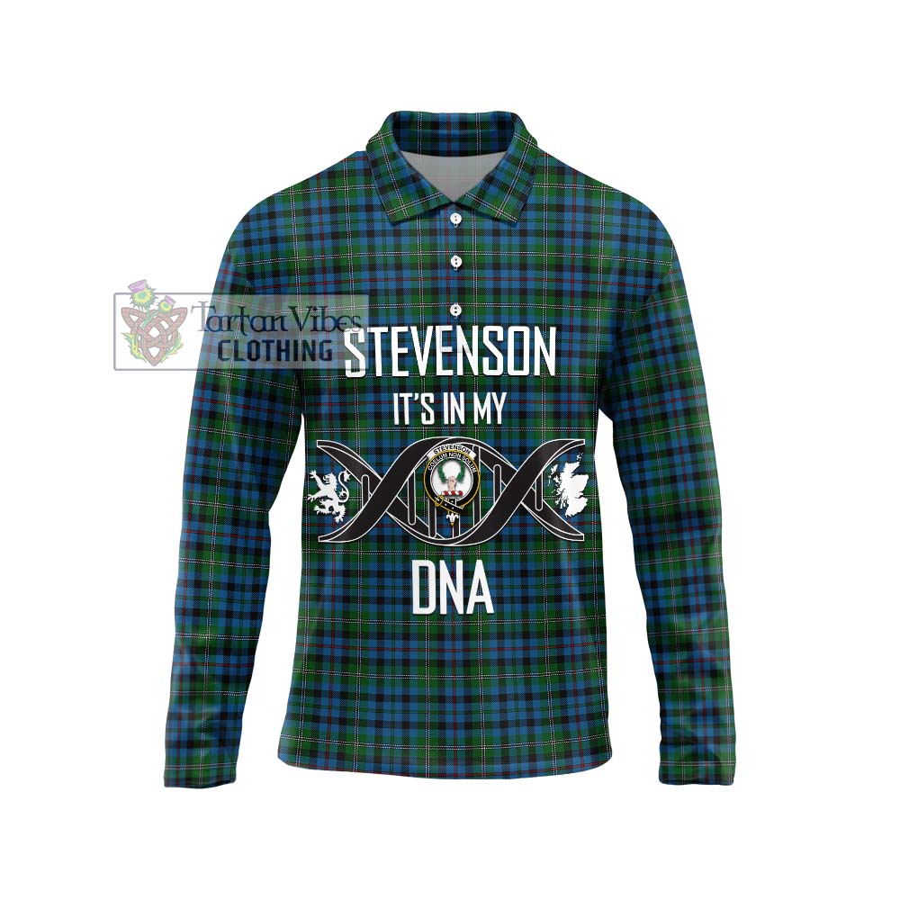 Stevenson Hunting Red Stripe Tartan Long Sleeve Polo Shirt with Family Crest DNA In Me Style Unisex - Tartanvibesclothing Shop