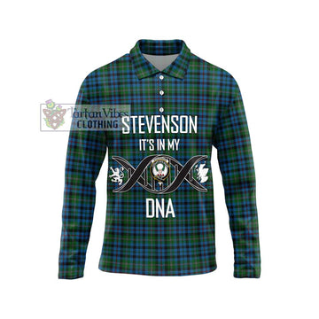 Stevenson Hunting Red Stripe Tartan Long Sleeve Polo Shirt with Family Crest DNA In Me Style Unisex - Tartanvibesclothing Shop