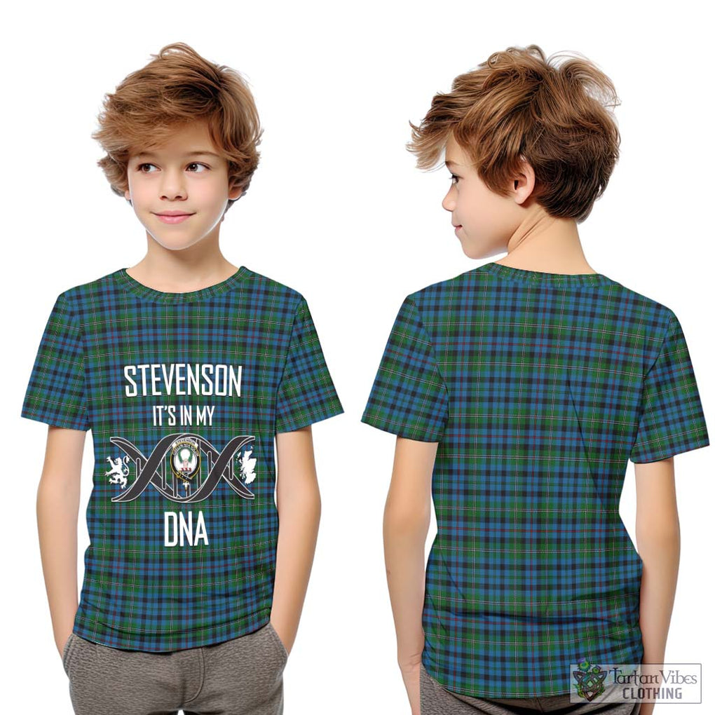 Stevenson Hunting Red Stripe Tartan Kid T-Shirt with Family Crest DNA In Me Style Youth XL Size14 - Tartanvibesclothing Shop