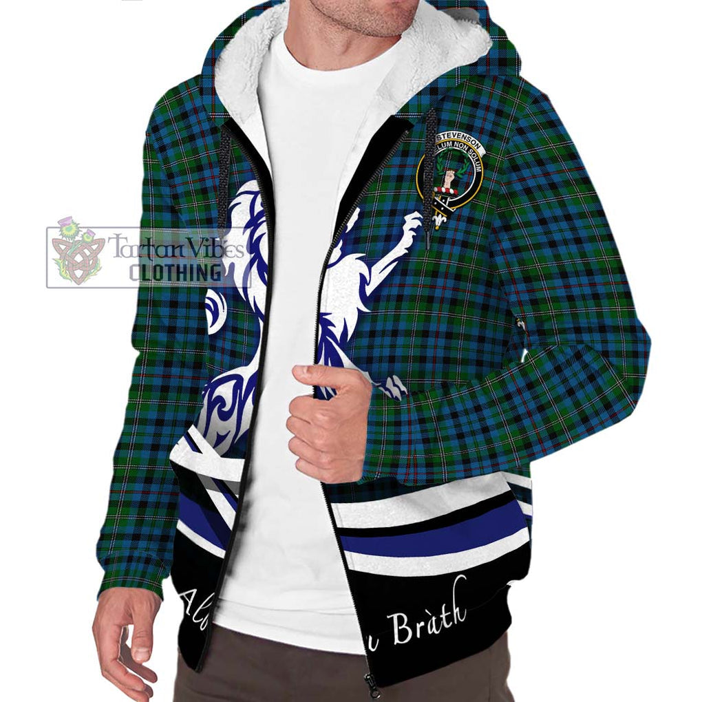 Stevenson Hunting Red Stripe Tartan Sherpa Hoodie with Alba Gu Brath Regal Lion Emblem Unisex S - Tartanvibesclothing Shop