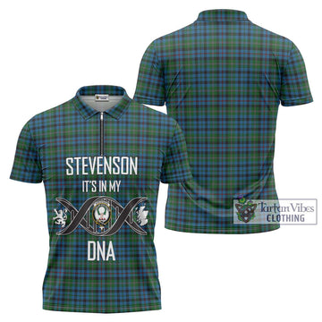 Stevenson Hunting Red Stripe Tartan Zipper Polo Shirt with Family Crest DNA In Me Style Unisex - Tartanvibesclothing Shop