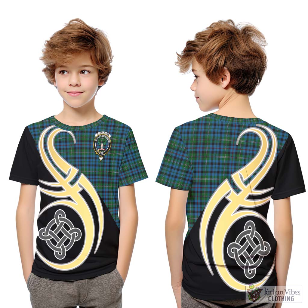 Stevenson Hunting Red Stripe Tartan Kid T-Shirt with Family Crest and Celtic Symbol Style Youth XL Size14 - Tartan Vibes Clothing