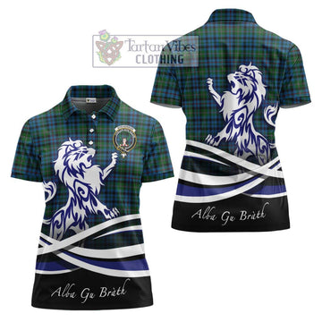 Stevenson Hunting Red Stripe Tartan Women's Polo Shirt with Alba Gu Brath Regal Lion Emblem Women - Tartanvibesclothing Shop