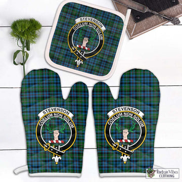 Stevenson Hunting Red Stripe Tartan Combo Oven Mitt & Pot-Holder with Family Crest Combo 1 Oven Mitt & 1 Pot-Holder White - Tartan Vibes Clothing
