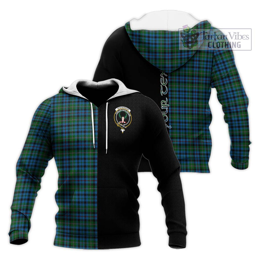 Stevenson Hunting Red Stripe Tartan Knitted Hoodie with Family Crest and Half Of Me Style Unisex Knitted Pullover Hoodie - Tartanvibesclothing Shop