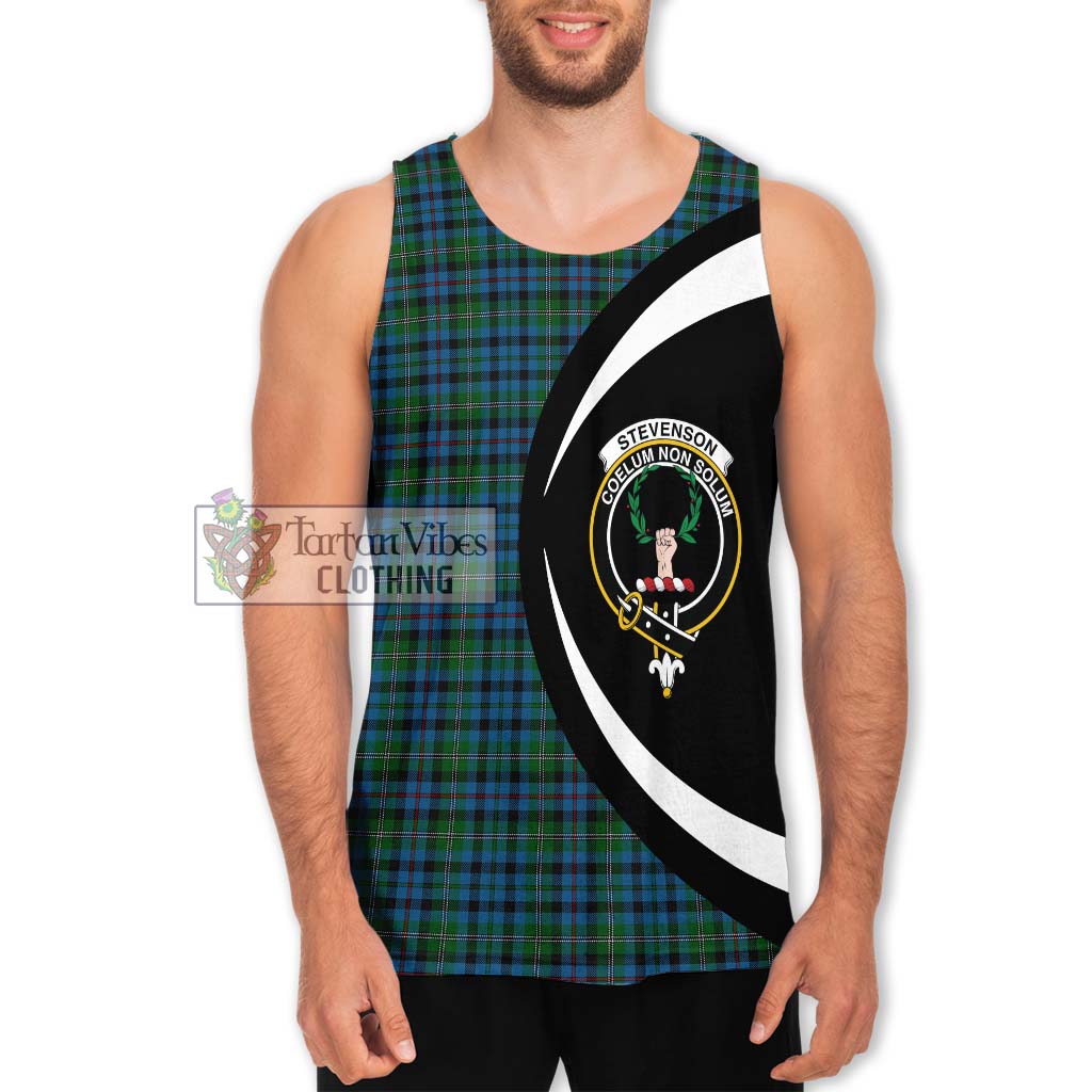 Stevenson Hunting Red Stripe Tartan Men's Tank Top with Family Crest Circle Style Men - Tartan Vibes Clothing