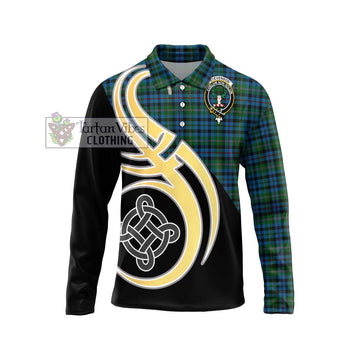 Stevenson Hunting Red Stripe Tartan Long Sleeve Polo Shirt with Family Crest and Celtic Symbol Style Unisex - Tartan Vibes Clothing
