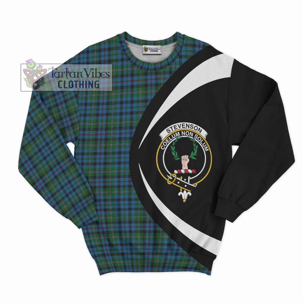 Stevenson Hunting Red Stripe Tartan Sweatshirt with Family Crest Circle Style Unisex - Tartan Vibes Clothing