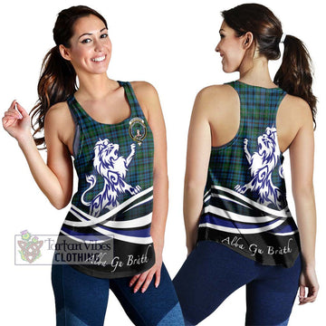 Stevenson Hunting Red Stripe Tartan Women's Racerback Tanks with Alba Gu Brath Regal Lion Emblem 4XL - Tartanvibesclothing Shop