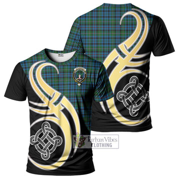 Tartan Vibes Clothing Stevenson Hunting Red Stripe Tartan T-Shirt with Family Crest and Celtic Symbol Style