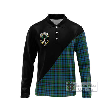 Stevenson Hunting Red Stripe Tartan Long Sleeve Polo Shirt with Family Crest and Military Logo Style Unisex - Tartanvibesclothing Shop
