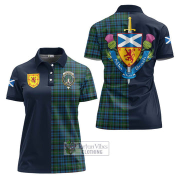 Tartan Vibes Clothing Stevenson Hunting Red Stripe Tartan Women's Polo Shirt with Scottish Lion Royal Arm Half Style