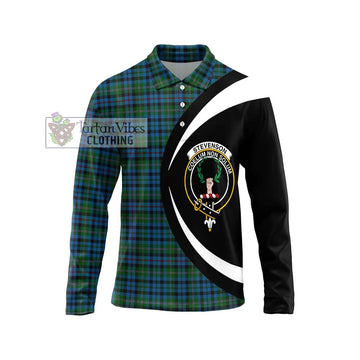 Stevenson Hunting Red Stripe Tartan Long Sleeve Polo Shirt with Family Crest Circle Style Unisex - Tartan Vibes Clothing