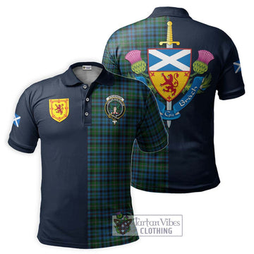 Tartan Vibes Clothing Stevenson Hunting Red Stripe Tartan Polo Shirt with Scottish Lion Royal Arm Half Style