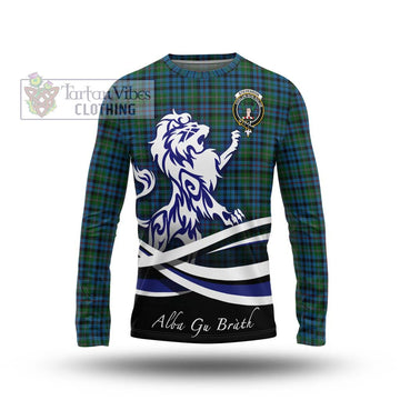 Stevenson Hunting Red Stripe Tartan Long Sleeve T-Shirt with Alba Gu Brath Regal Lion Emblem Unisex - Tartanvibesclothing Shop