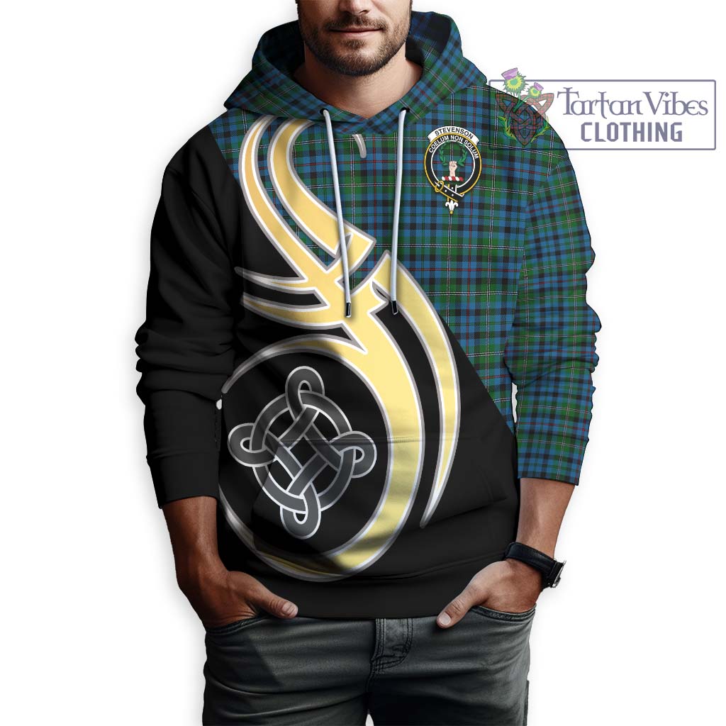 Stevenson Hunting Red Stripe Tartan Hoodie with Family Crest and Celtic Symbol Style Zip Hoodie - Tartan Vibes Clothing