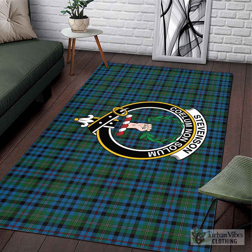 Tartan Vibes Clothing Stevenson Hunting Red Stripe Tartan Area Rug with Family Crest