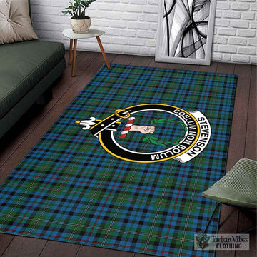 Tartan Vibes Clothing Stevenson Hunting Red Stripe Tartan Area Rug with Family Crest