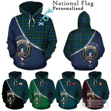 Stevenson Hunting Red Stripe Tartan Hoodie with Personalised National Flag and Family Crest Half Style Zip Hoodie - Tartanvibesclothing Shop