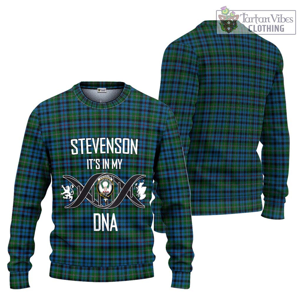 Stevenson Hunting Red Stripe Tartan Knitted Sweater with Family Crest DNA In Me Style Unisex - Tartanvibesclothing Shop