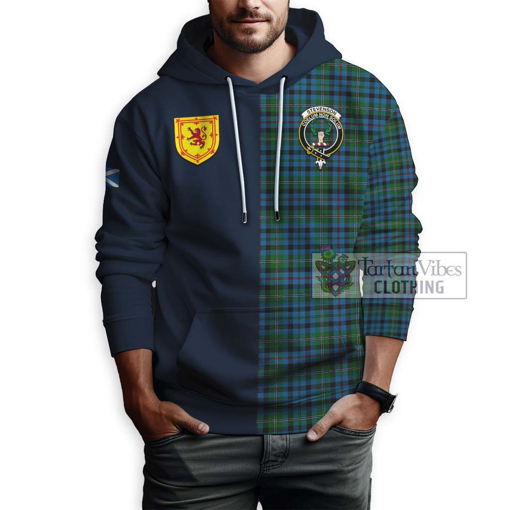 Tartan Vibes Clothing Stevenson Hunting Red Stripe Tartan Hoodie with Scottish Lion Royal Arm Half Style