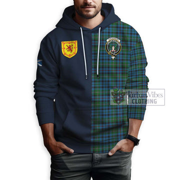 Tartan Vibes Clothing Stevenson Hunting Red Stripe Tartan Hoodie with Scottish Lion Royal Arm Half Style