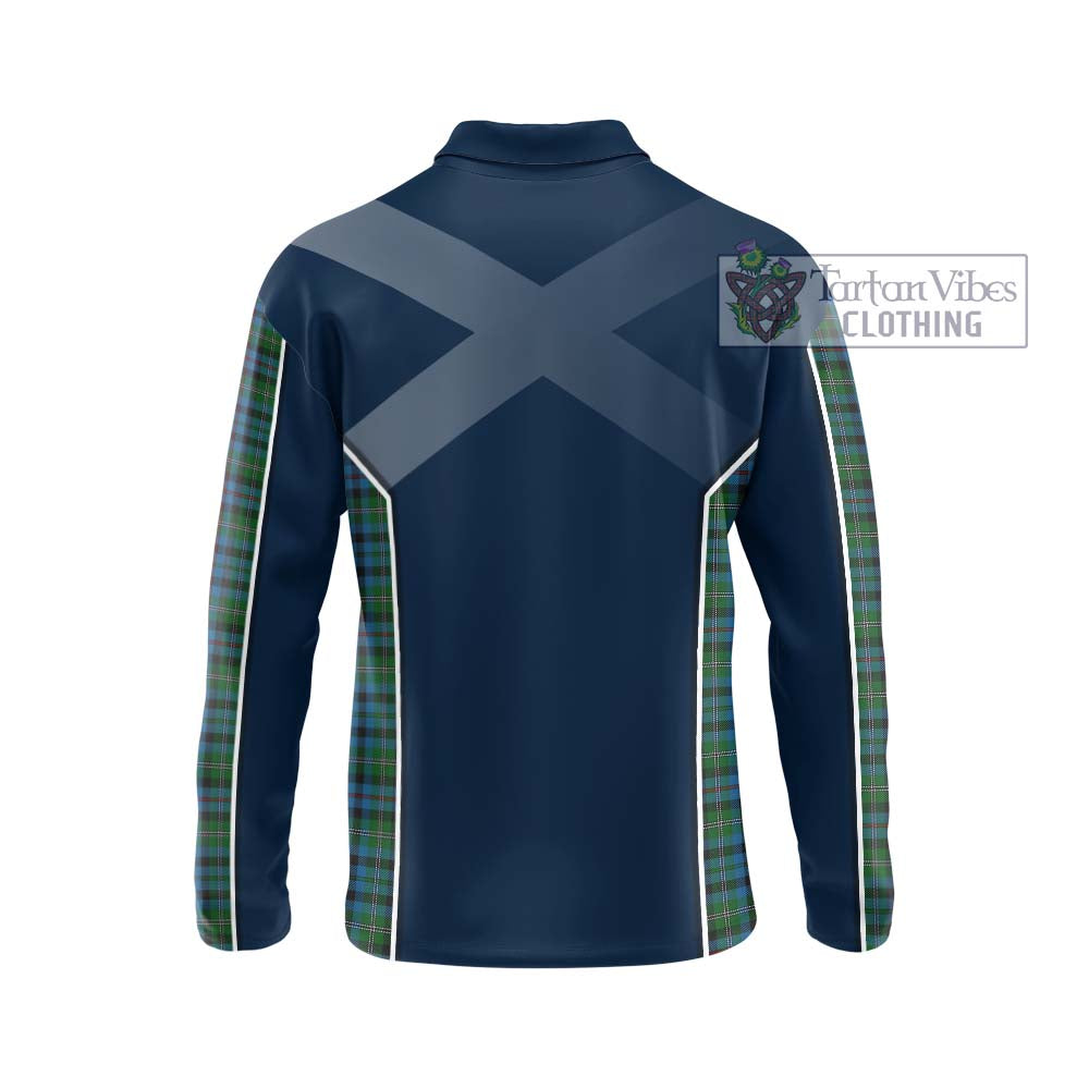 Stevenson Hunting Red Stripe Tartan Long Sleeve Polo Shirt with Family Crest and Lion Rampant Vibes Sport Style - Tartan Vibes Clothing