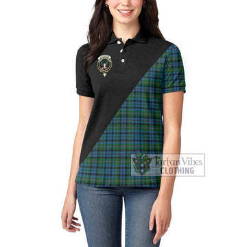 Stevenson Hunting Red Stripe Tartan Women's Polo Shirt with Family Crest and Military Logo Style - Tartanvibesclothing Shop