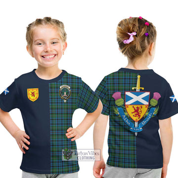 Tartan Vibes Clothing Stevenson Hunting Red Stripe Tartan Kid T-Shirt with Scottish Lion Royal Arm Half Style