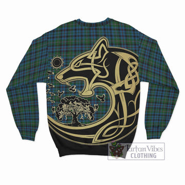 Stevenson Hunting Red Stripe Tartan Sweatshirt with Family Crest Celtic Wolf Style - Tartan Vibes Clothing