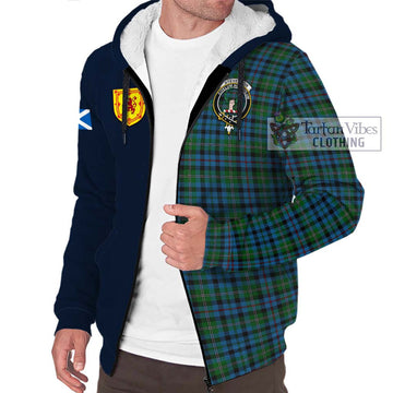 Tartan Vibes Clothing Stevenson Hunting Red Stripe Tartan Sherpa Hoodie with Scottish Lion Royal Arm Half Style
