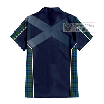 Stevenson Hunting Red Stripe Tartan Short Sleeve Button Shirt with Family Crest and Lion Rampant Vibes Sport Style - Tartan Vibes Clothing
