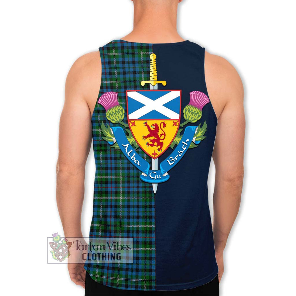 Tartan Vibes Clothing Stevenson Hunting Red Stripe Tartan Men's Tank Top with Scottish Lion Royal Arm Half Style
