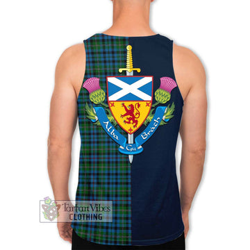 Tartan Vibes Clothing Stevenson Hunting Red Stripe Tartan Men's Tank Top with Scottish Lion Royal Arm Half Style