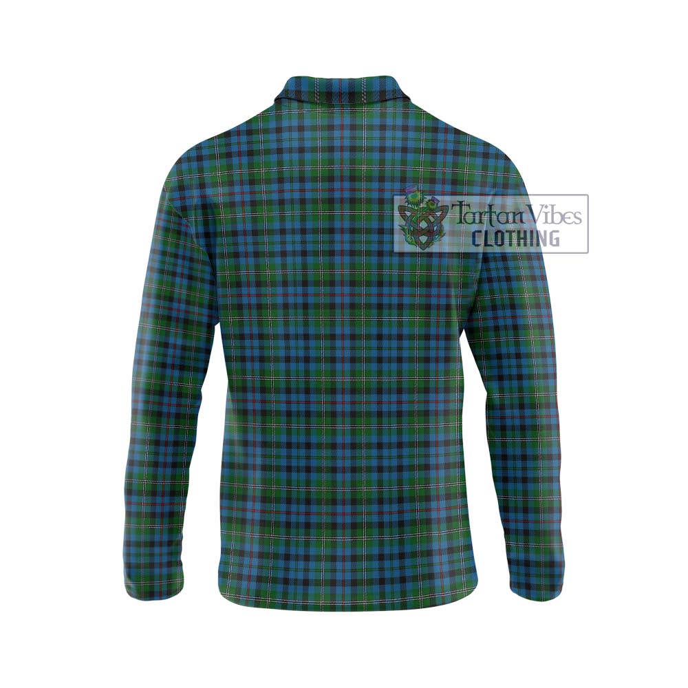 Stevenson Hunting Red Stripe Tartan Long Sleeve Polo Shirt with Family Crest DNA In Me Style - Tartanvibesclothing Shop