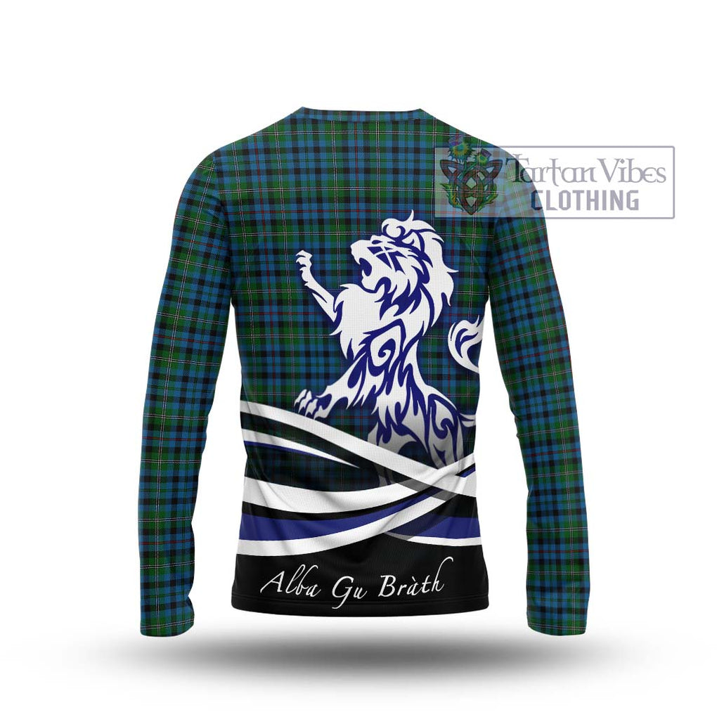 Stevenson Hunting Red Stripe Tartan Long Sleeve T-Shirt with Alba Gu Brath Regal Lion Emblem - Tartanvibesclothing Shop