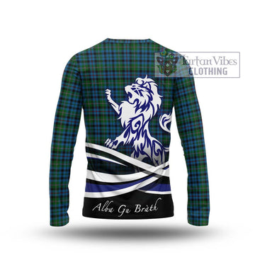 Stevenson Hunting Red Stripe Tartan Long Sleeve T-Shirt with Alba Gu Brath Regal Lion Emblem - Tartanvibesclothing Shop