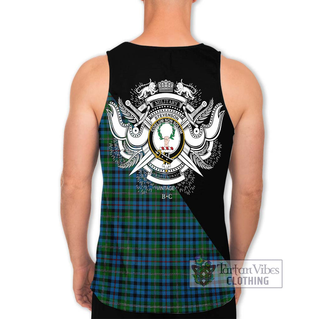 Stevenson Hunting Red Stripe Tartan Men's Tank Top with Family Crest and Military Logo Style - Tartanvibesclothing Shop