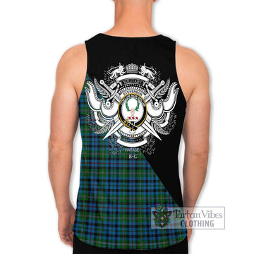 Stevenson Hunting Red Stripe Tartan Men's Tank Top with Family Crest and Military Logo Style - Tartanvibesclothing Shop