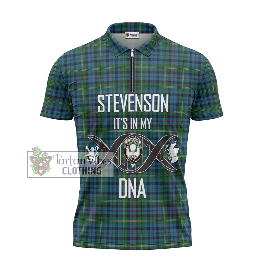 Stevenson Hunting Red Stripe Tartan Zipper Polo Shirt with Family Crest DNA In Me Style - Tartanvibesclothing Shop