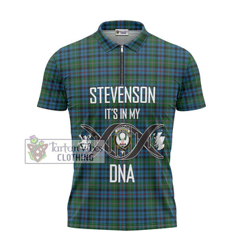 Stevenson Hunting Red Stripe Tartan Zipper Polo Shirt with Family Crest DNA In Me Style - Tartanvibesclothing Shop