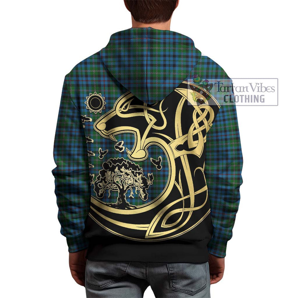 Stevenson Hunting Red Stripe Tartan Hoodie with Family Crest Celtic Wolf Style - Tartan Vibes Clothing