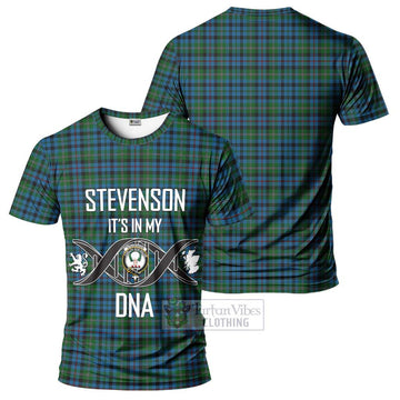 Stevenson Hunting Red Stripe Tartan T-Shirt with Family Crest DNA In Me Style - Tartan Vibes Clothing