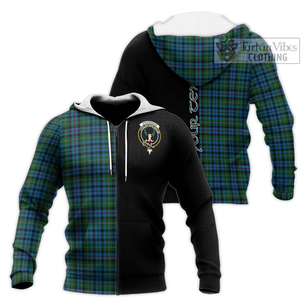 Stevenson Hunting Red Stripe Tartan Knitted Hoodie with Family Crest and Half Of Me Style Unisex Knitted Zip Hoodie - Tartanvibesclothing Shop